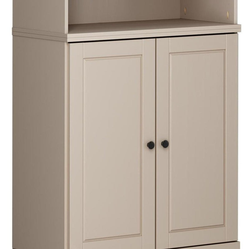32" Beige Solid Wood Raised Panel Double Door Linen Cabinet