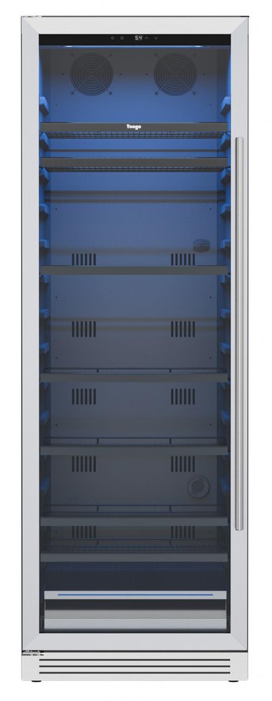 69" X 23" Silver And Black Stainless Steel Single Compartment Can Beverage Refrigerator