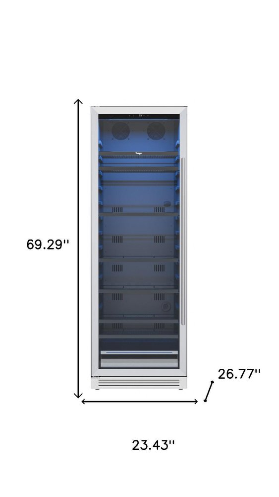 69" X 23" Silver And Black Stainless Steel Single Compartment Can Beverage Refrigerator