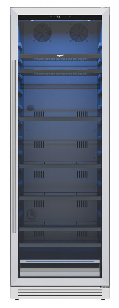 69" X 23" Silver And Black Stainless Steel Single Compartment Can Beverage Refrigerator