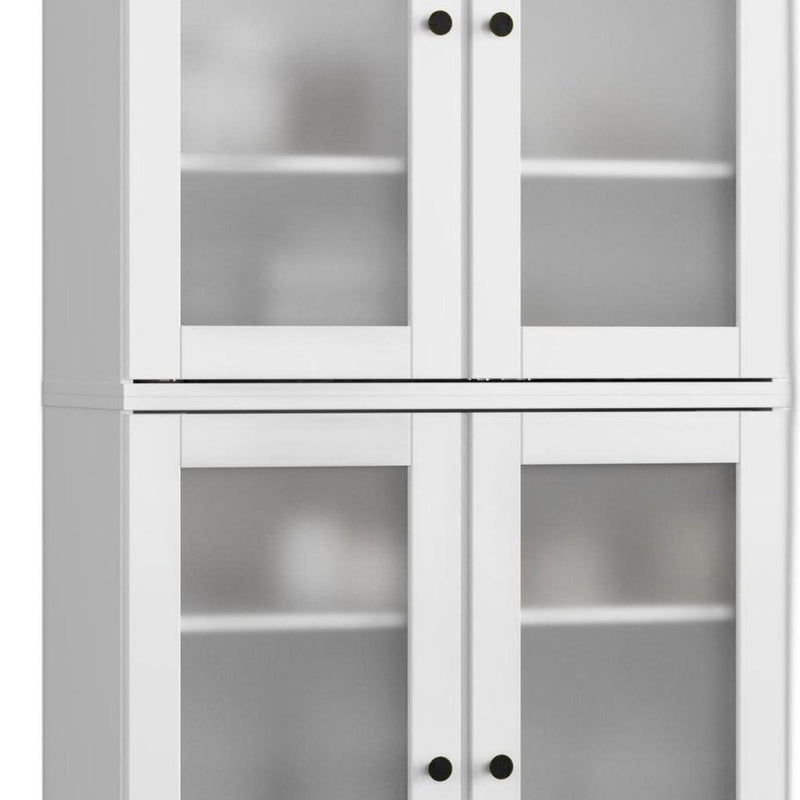 32" White Solid Wood Glass Panel Inlay Double Door Linen Cabinet