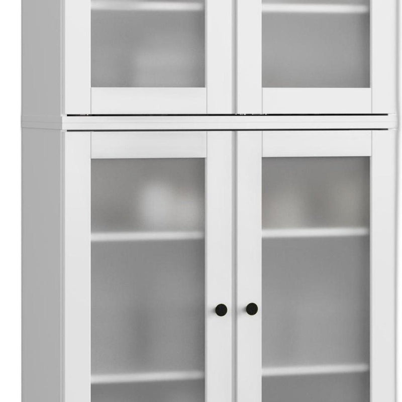 32" White Solid Wood Glass Panel Inlay Double Door Linen Cabinet