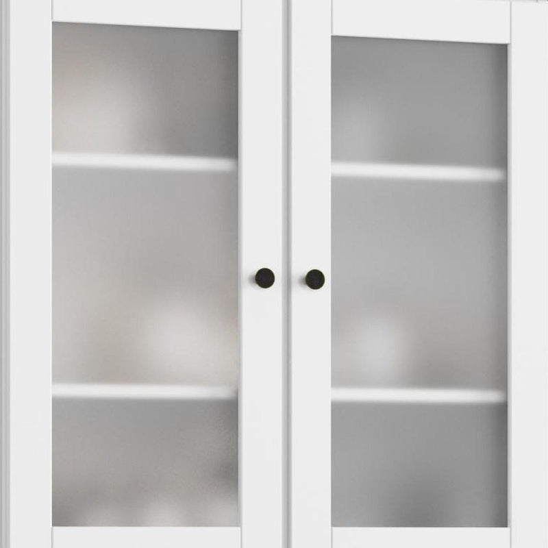 32" White Solid Wood Glass Panel Inlay Double Door Linen Cabinet