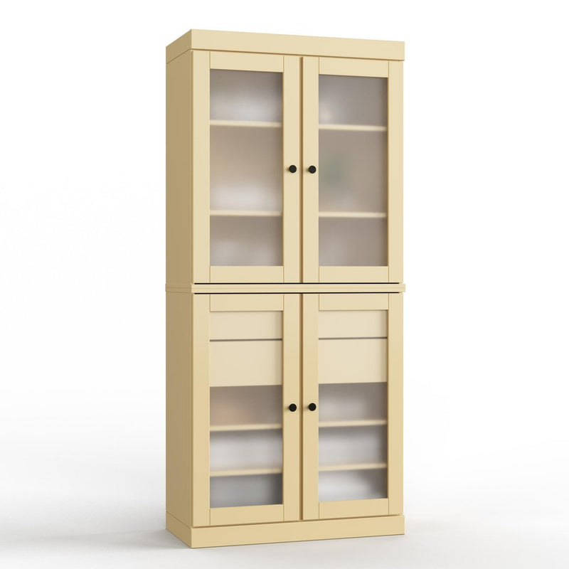 32" Yellow Solid Wood Glass Panel Inlay Double Door Linen Cabinet