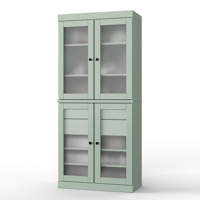 32" Sage Solid Wood Glass Panel Inlay Double Door Linen Cabinet