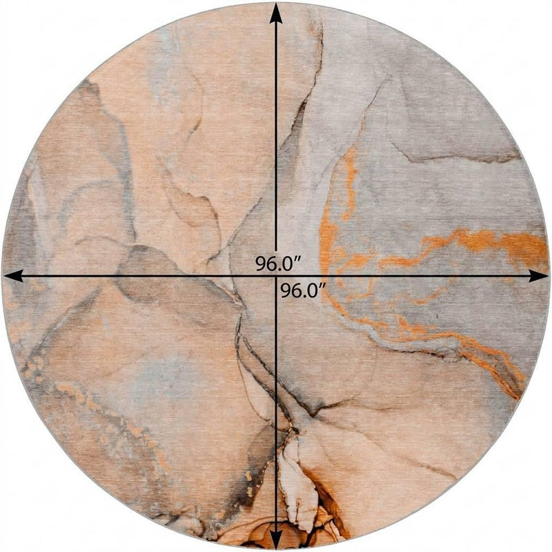 8' Orange And Peach Abstract Shag Washable Round Rug With UV Protection