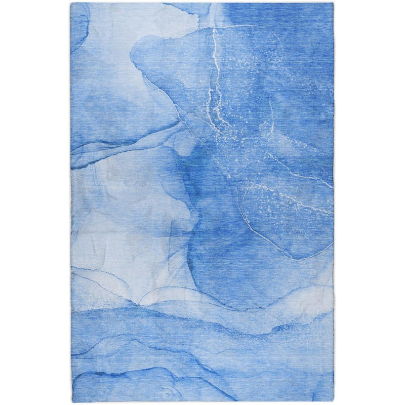 5' X 8' Blue And Denim Blue Abstract Shag Washable Area Rug With UV Protection