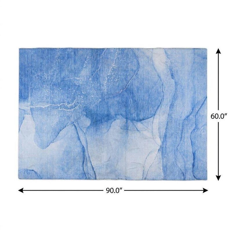 5' X 8' Blue And Denim Blue Abstract Shag Washable Area Rug With UV Protection