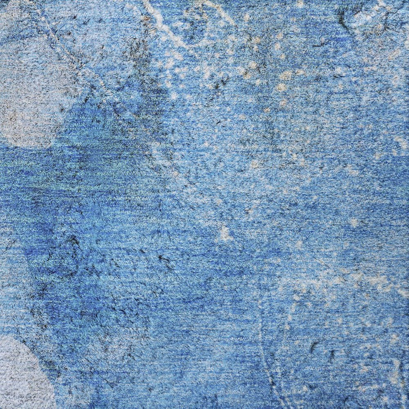 9' X 12' Blue And Denim Blue Abstract Shag Washable Area Rug With UV Protection