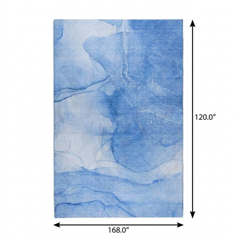 10' X 14' Blue And Denim Blue Abstract Shag Washable Area Rug With UV Protection