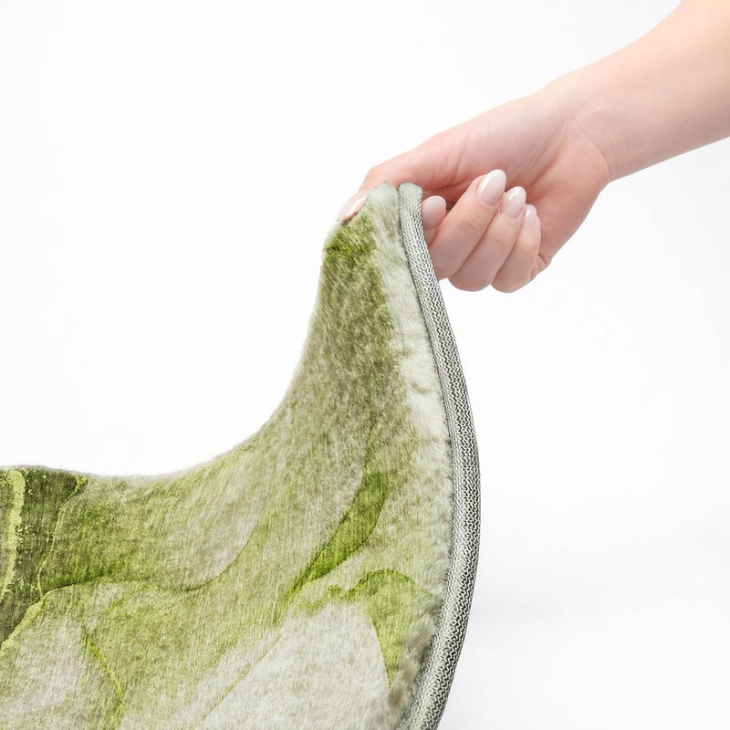 8' Olive Green And Green Abstract Shag Washable Round Rug With UV Protection