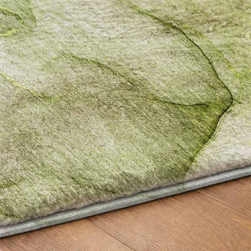 8' X 10' Olive Green And Green Abstract Shag Washable Area Rug With UV Protection
