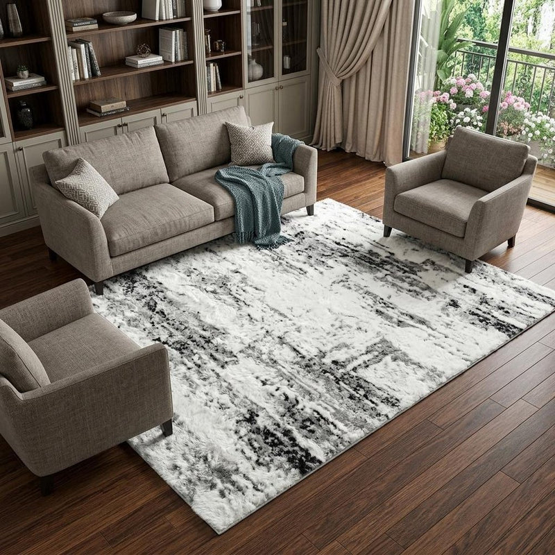 8' X 10' Orange And Peach Abstract Shag Washable Area Rug With UV Protection