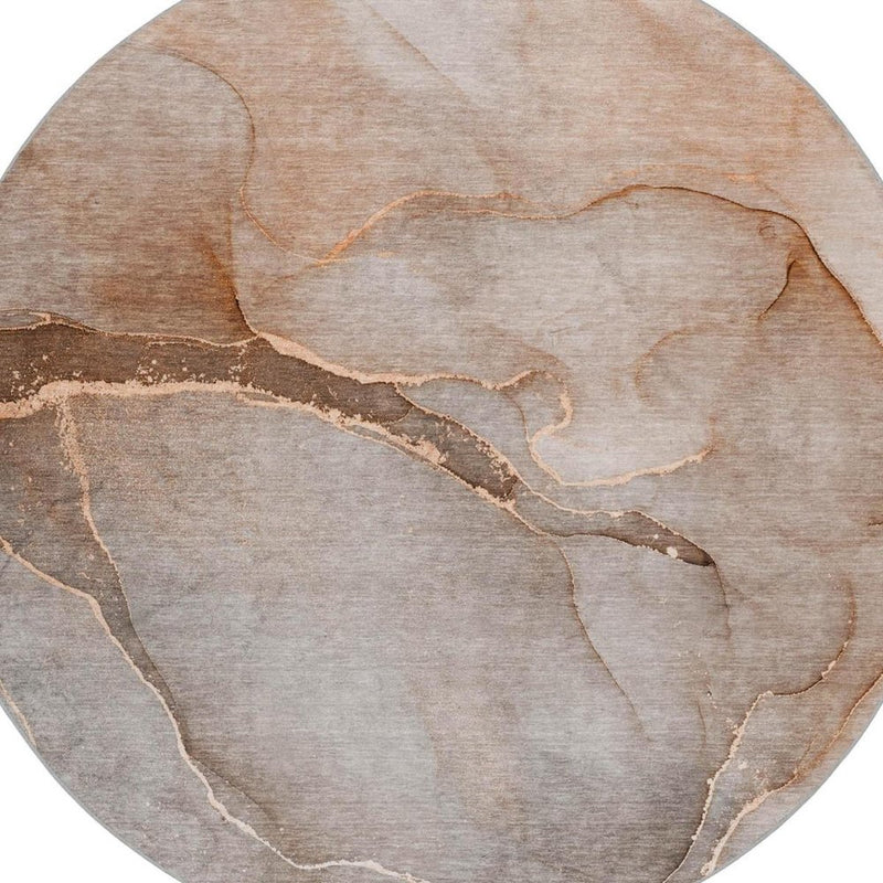 8' Taupe And Gray Abstract Shag Washable Round Rug With UV Protection