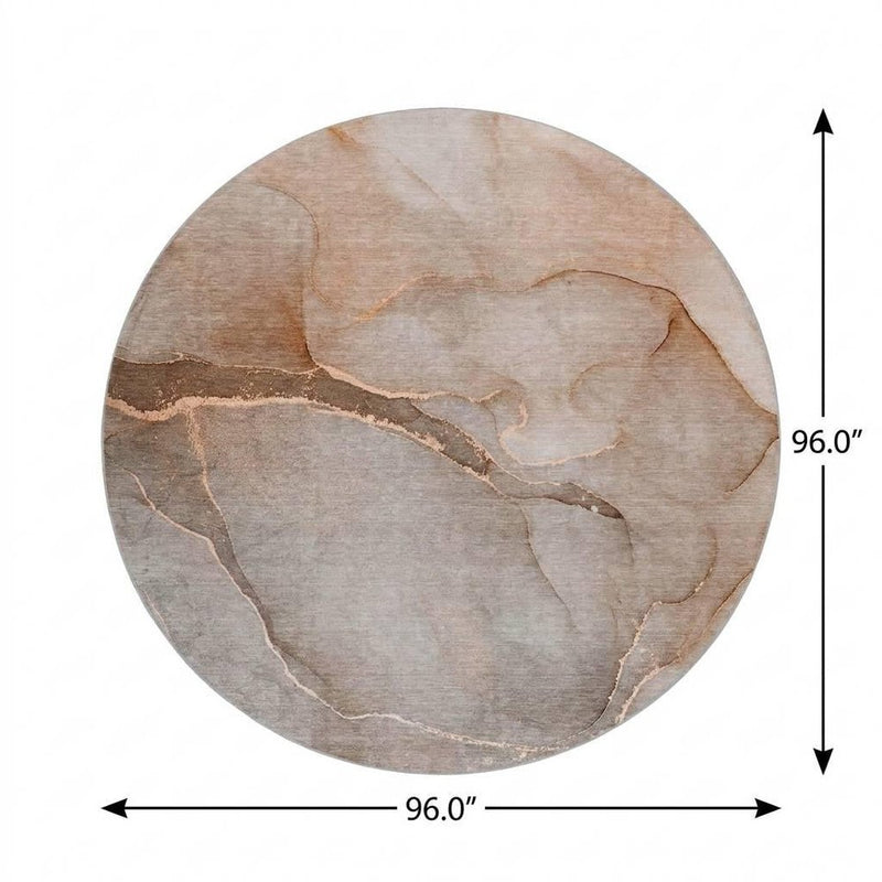 8' Taupe And Gray Abstract Shag Washable Round Rug With UV Protection