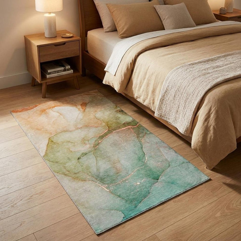 3' X 5' Teal And Orange Abstract Shag Washable Area Rug With UV Protection