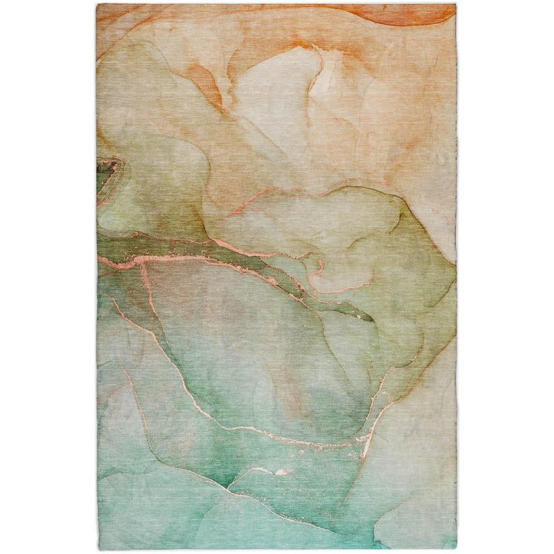 3' X 5' Teal And Orange Abstract Shag Washable Area Rug With UV Protection