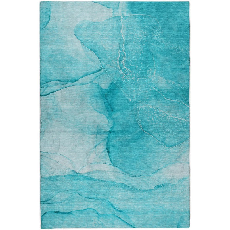 5' X 8' Teal And Ivory Abstract Shag Washable Area Rug With UV Protection
