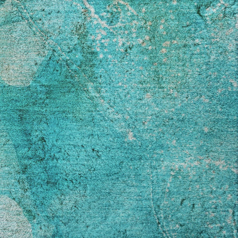 5' X 8' Teal And Ivory Abstract Shag Washable Area Rug With UV Protection