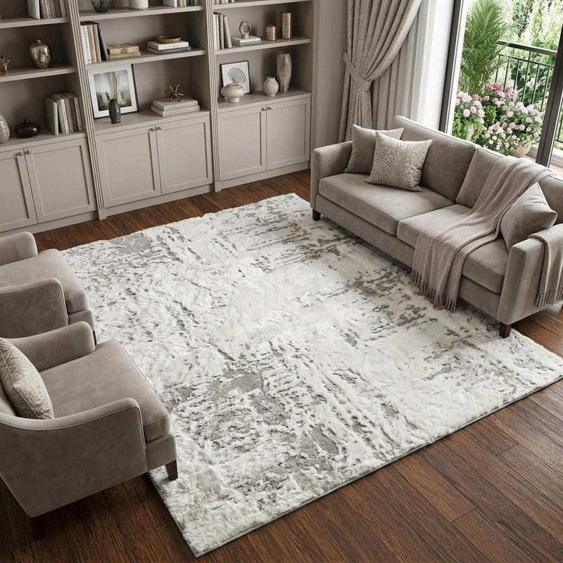 8' X 10' Gold And Ivory Abstract Shag Washable Area Rug With UV Protection