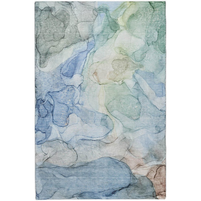 5' X 8' Blue And Teal Abstract Shag Washable Area Rug With UV Protection
