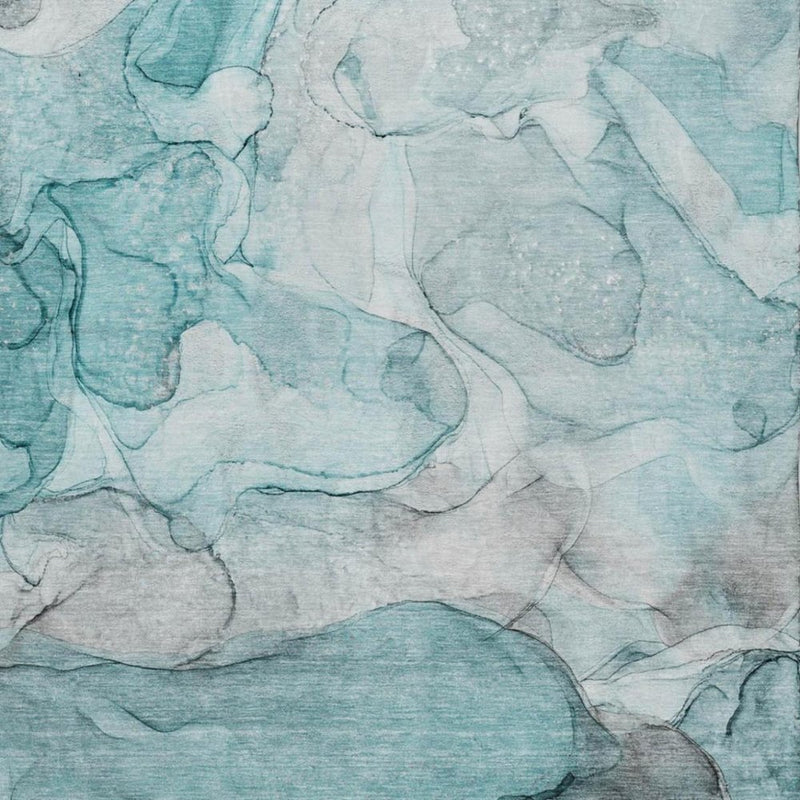 3' X 5' Teal And Gray Abstract Shag Washable Area Rug With UV Protection
