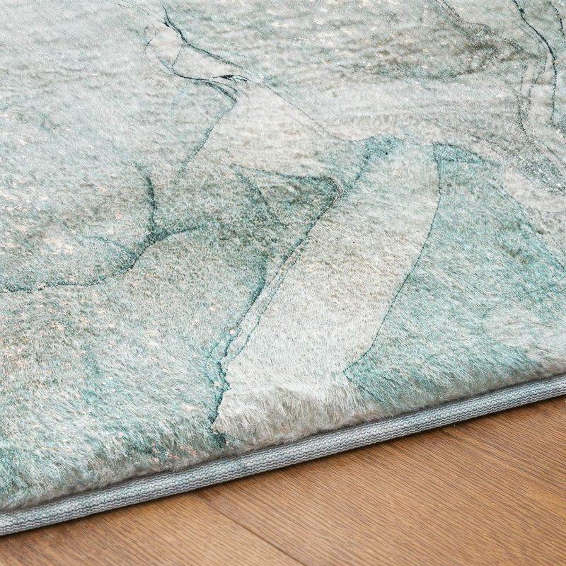 3' X 5' Teal And Gray Abstract Shag Washable Area Rug With UV Protection