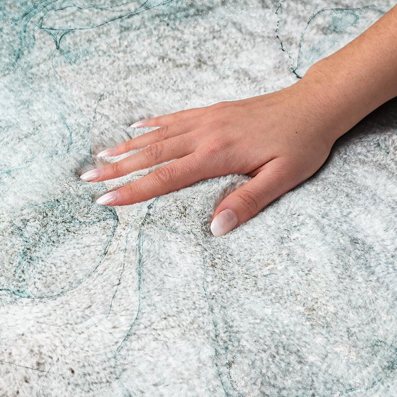 8' X 10' Teal And Gray Abstract Shag Washable Area Rug With UV Protection