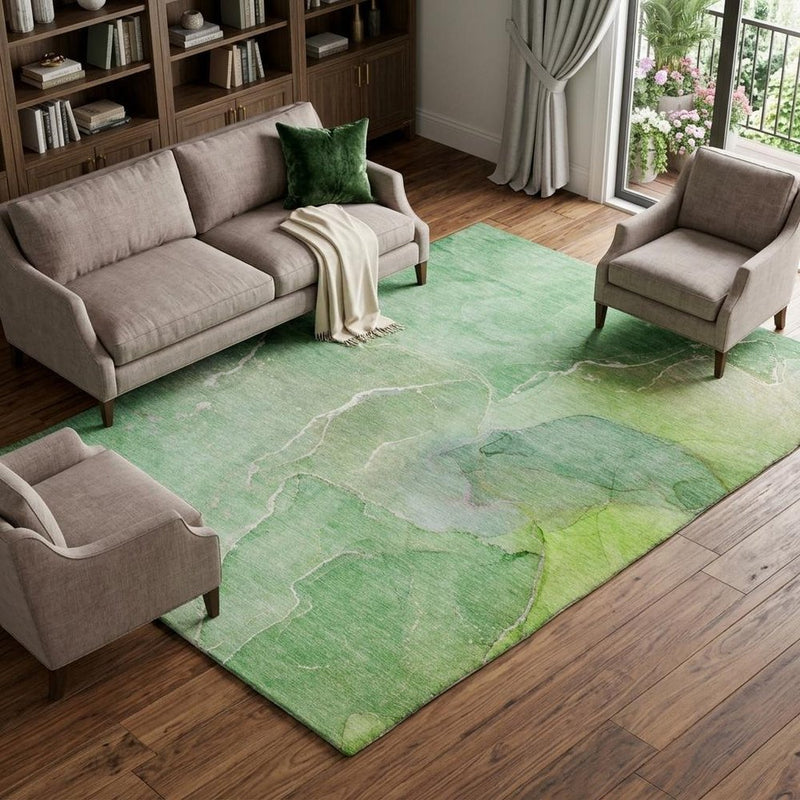 8' X 10' Green And Teal Abstract Shag Washable Area Rug With UV Protection