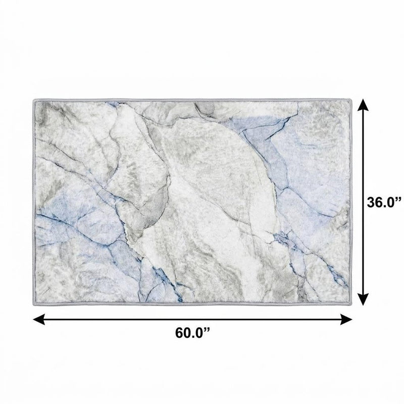 3' X 5' Blue And Denim Blue Abstract Shag Washable Area Rug With UV Protection