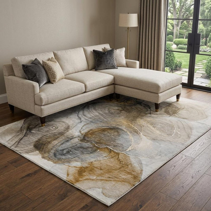 8' X 10' Brown And Ivory Abstract Shag Washable Area Rug With UV Protection