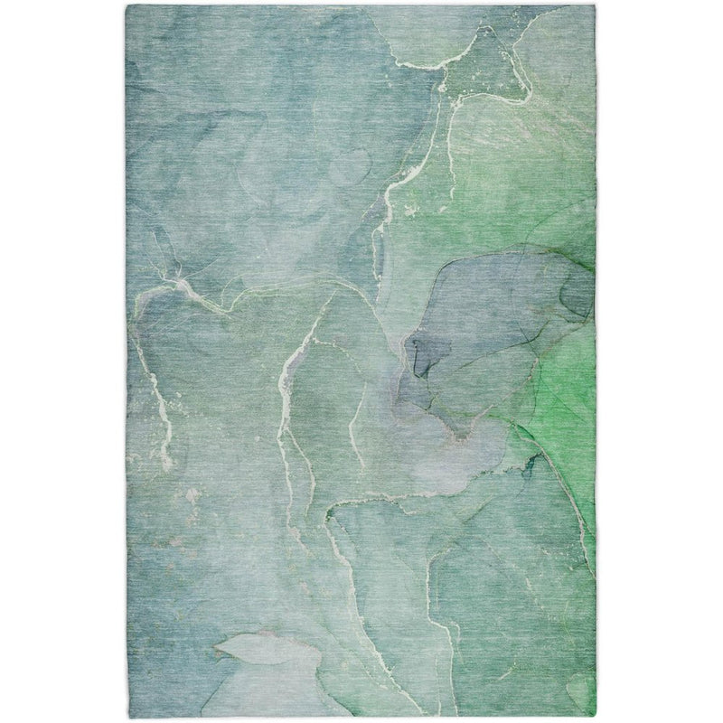 5' X 8' Teal And Green Abstract Shag Washable Area Rug With UV Protection
