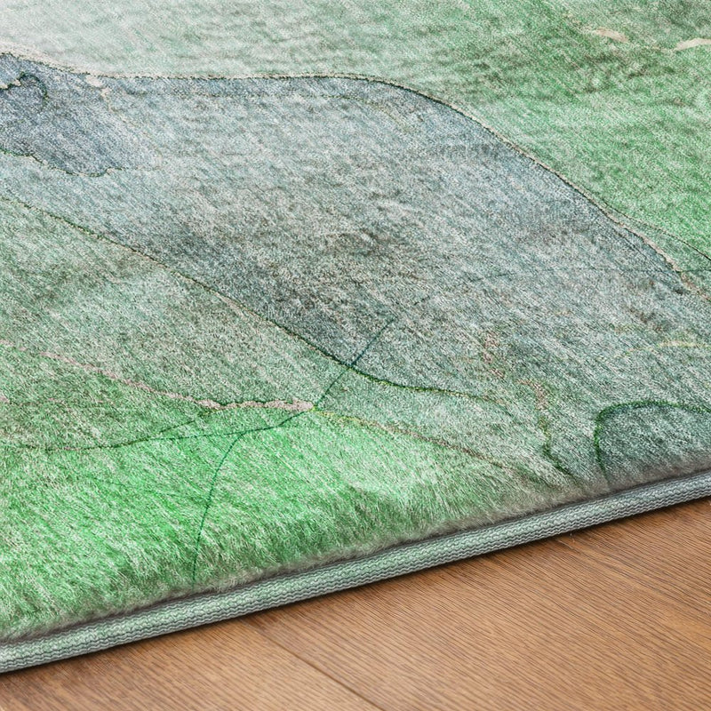 5' X 8' Teal And Green Abstract Shag Washable Area Rug With UV Protection