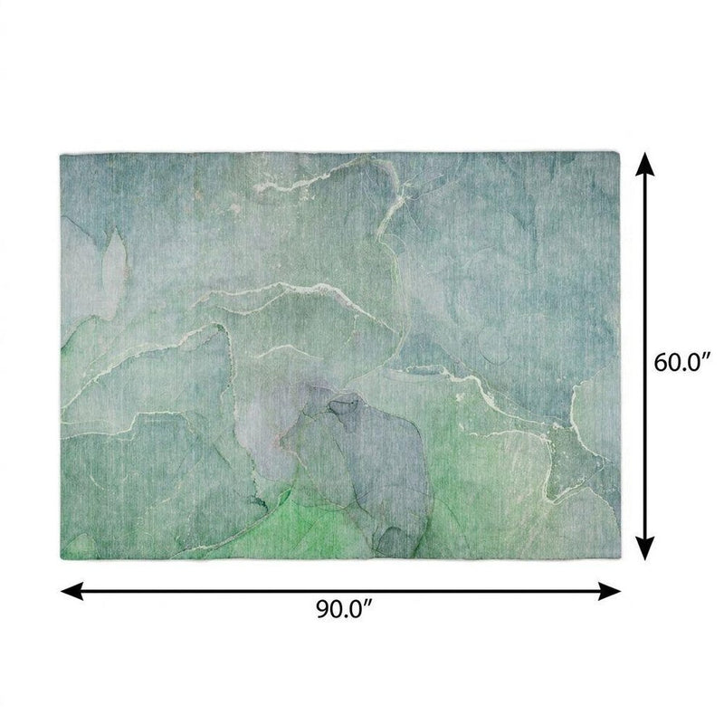 5' X 8' Teal And Green Abstract Shag Washable Area Rug With UV Protection