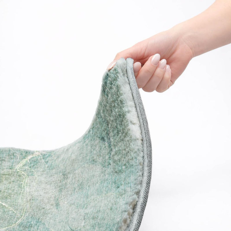 8' Teal And Green Abstract Shag Washable Round Rug With UV Protection