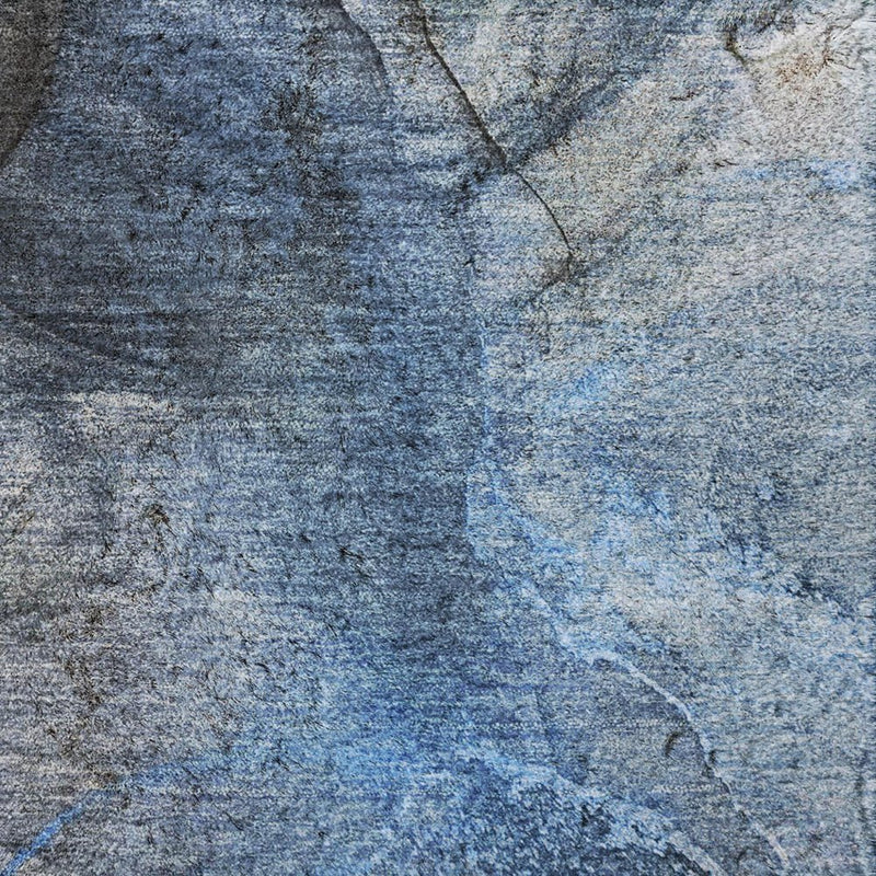 3' X 5' Navy Blue And Denim Blue Abstract Shag Washable Area Rug With UV Protection