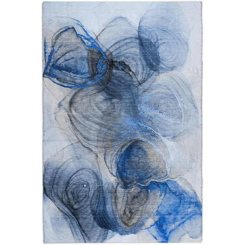5' X 8' Navy Blue And Denim Blue Abstract Shag Washable Area Rug With UV Protection