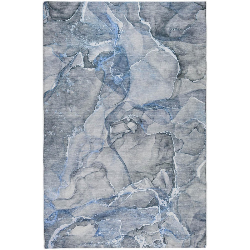 5' X 8' Blue And Gray Abstract Shag Washable Area Rug With UV Protection