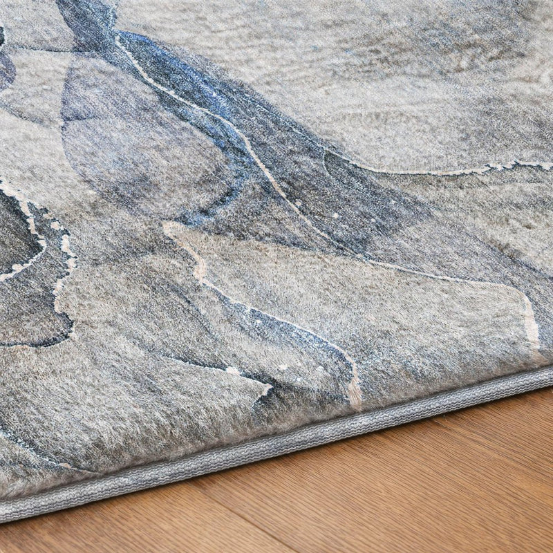 5' X 8' Blue And Gray Abstract Shag Washable Area Rug With UV Protection