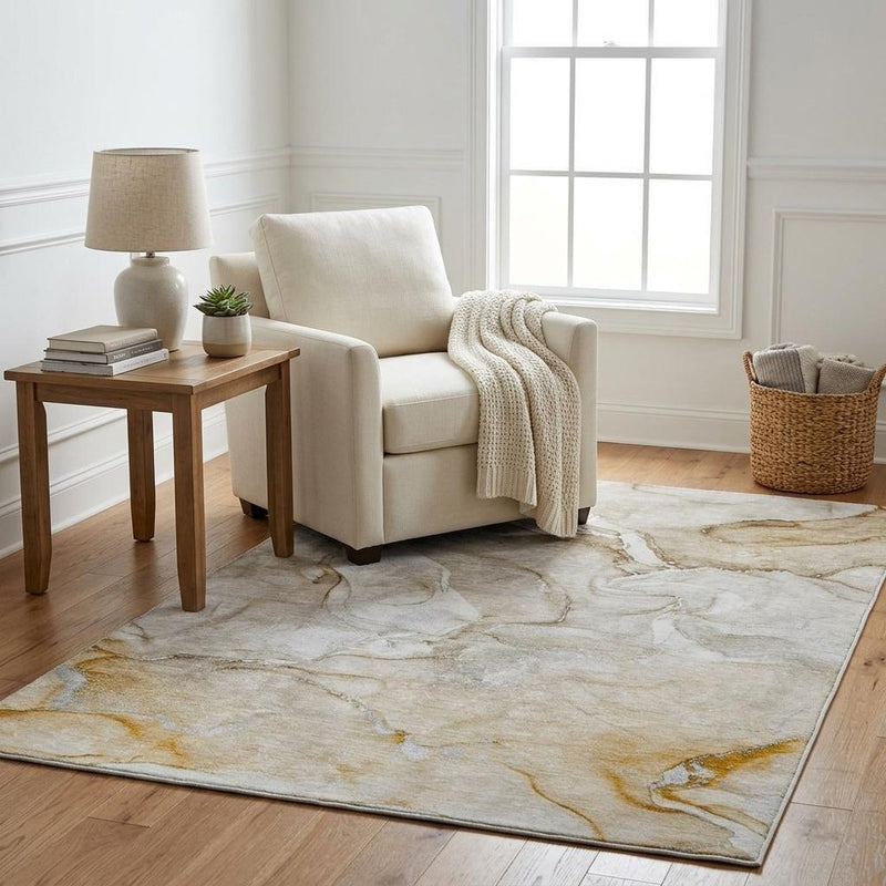 5' X 8' Brown And Taupe Abstract Shag Washable Area Rug With UV Protection