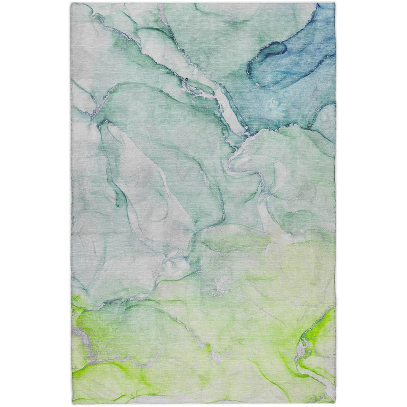 5' X 8' Green And Teal Abstract Shag Washable Area Rug With UV Protection