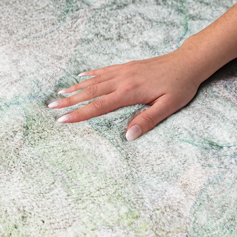 5' X 8' Green And Teal Abstract Shag Washable Area Rug With UV Protection