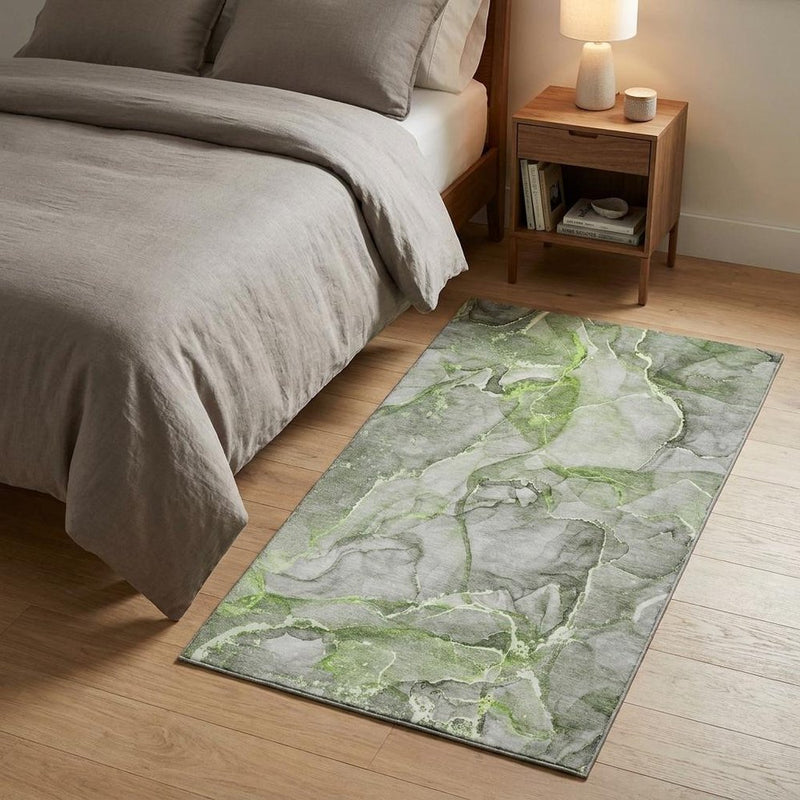 3' X 5' Green And Lime Green Abstract Shag Washable Area Rug With UV Protection