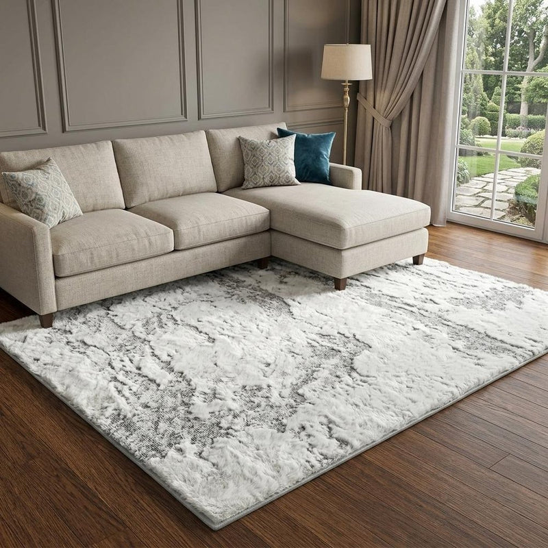 8' X 10' Pink And Gray Abstract Shag Washable Area Rug With UV Protection
