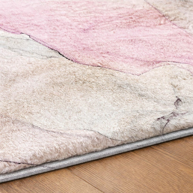 8' X 10' Pink And Gray Abstract Shag Washable Area Rug With UV Protection