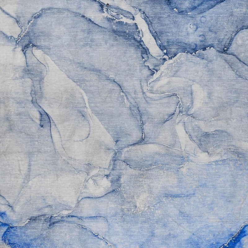 8' X 10' Navy Blue And Blue Abstract Shag Washable Area Rug With UV Protection