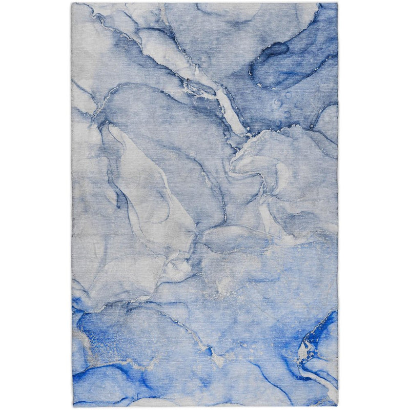 8' X 10' Navy Blue And Blue Abstract Shag Washable Area Rug With UV Protection
