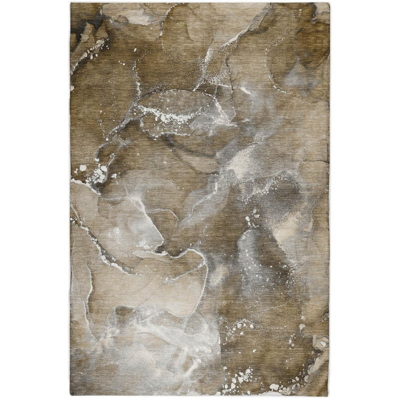 5' X 8' Brown And Chocolate Abstract Shag Washable Area Rug With UV Protection