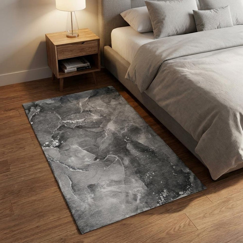 3' X 5' Gray And Charcoal Abstract Shag Washable Area Rug With UV Protection
