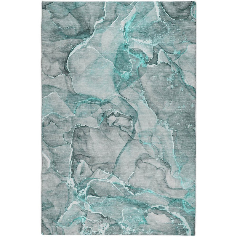 5' X 8' Teal And Gray Abstract Shag Washable Area Rug With UV Protection